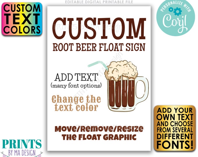 Custom Ice Cream Float Sign, Root Beer Float, Choose Your Text, Create One Custom PRINTABLE 5x7” Drink Sign <Edit Yourself w/Corjl>