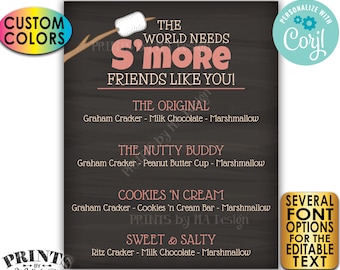 S'mores Sign, The World Needs S'more Friends Like You, Menu, Custom PRINTABLE 8x10/16x20” Chalkboard Style Sign <Edit Yourself with Corjl>