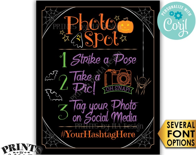 Halloween Party Photo Spot Sign, Tag your Photo on Social Media, PRINTABLE 8x10/16x20” Spooky Hashtag Sign <Edit Yourself with Corjl>