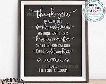Wedding Thank You Sign, Thanks to Family and Friends from the Bride & Groom Welcome Sign, PRINTABLE 8x10/16x20” Chalkboard Style Sign <ID>