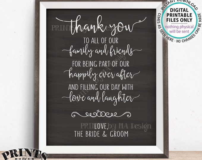 Wedding Thank You Sign, Thanks to Family and Friends from the Bride & Groom Welcome Sign, PRINTABLE 8x10/16x20” Chalkboard Style Sign <ID>
