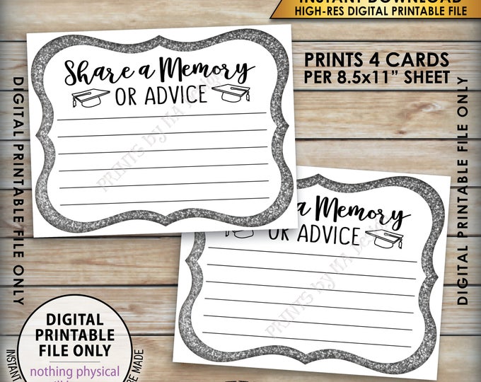 Share a Memory or Advice Graduation Advice Card, Graduation Party Decor, Silver Glitter Advice Card, PRINTABLE 8.5x11" File <ID>