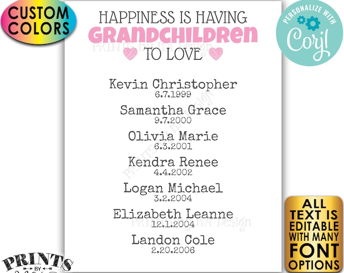 Grandparent Gift for Grandparents Grandma Grandpa, List of Grandkids, PRINTABLE 8x10/16x20” Grandchildren Sign <Edit Yourself w/Corjl>