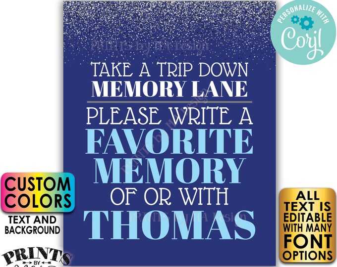 Memory Sign, Take a Trip Down Memory Lane and Share a Favorite Memory, PRINTABLE 8x10/16x20" Silver Glitter Sign <Edit Yourself with Corjl>