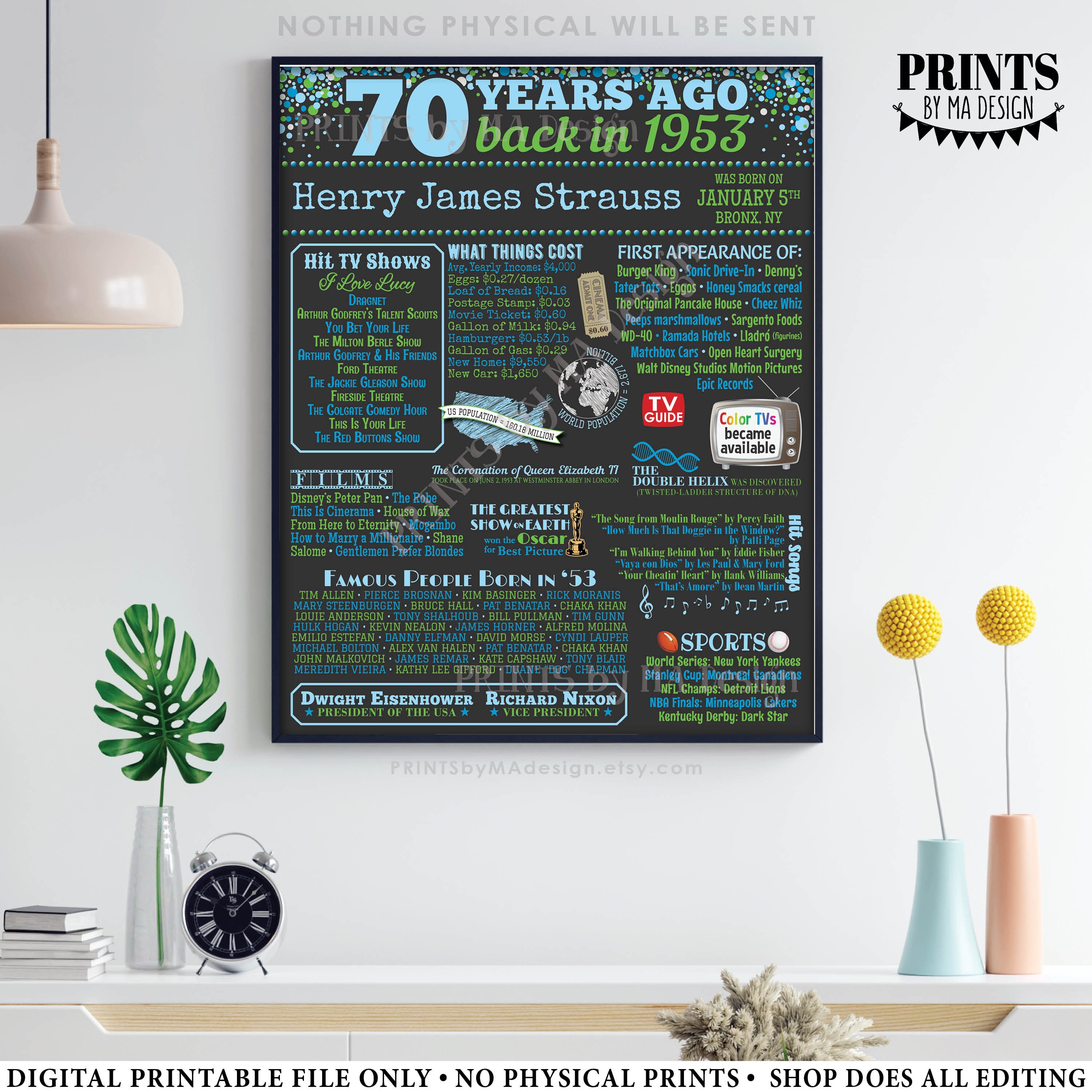 70th Birthday Poster Board Born in 1953 Flashback 70 Years Etsy