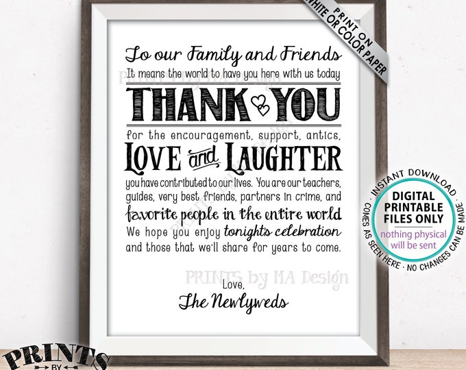 Wedding Thank You Sign, Thanks Wedding Poster, Thank Family and Friends, The Newlyweds, Gratitude, PRINTABLE 8x10/16x20” Wedding Sign <ID>