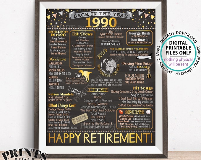 Back in 1990 Retirement Party Sign, Flashback to 1990 Poster Board, PRINTABLE 16x20” Retirement Party Decoration <ID>