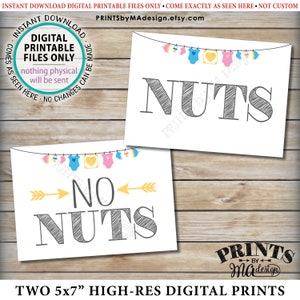 Nuts and No Nuts Signs, Food Allergy Baby Shower Sign, Nut Free Zone, Pink/Blue Neutral Clothesline, 2 PRINTABLE 5x7” Baby Shower Signs &lt;ID&gt;