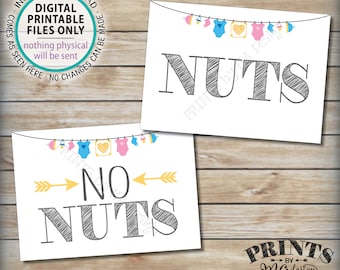 Nuts and No Nuts Signs, Food Allergy Baby Shower Sign, Nut Free Zone, Pink/Blue Neutral Clothesline, 2 PRINTABLE 5x7” Baby Shower Signs <ID>