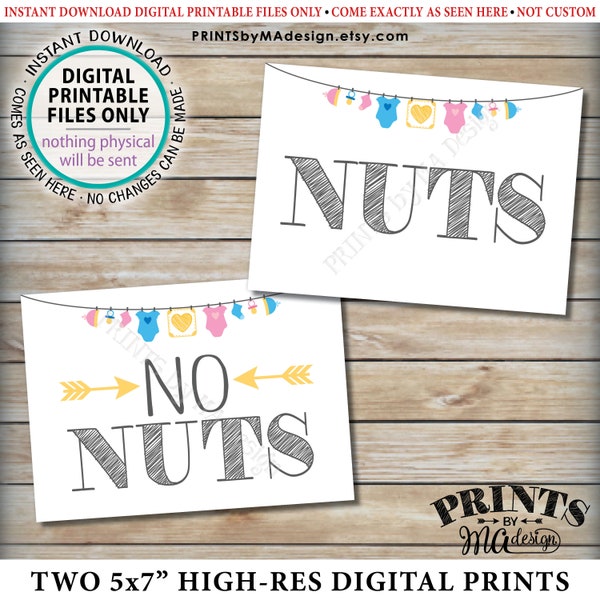 Nuts and No Nuts Signs, Food Allergy Baby Shower Sign, Nut Free Zone, Pink/Blue Neutral Clothesline, 2 PRINTABLE 5x7” Baby Shower Signs <ID>