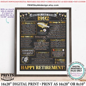 Back in the Year 1992 Retirement Party Poster Board, Flashback to 1992 Sign, PRINTABLE 16x20” Retirement Party Decoration <ID>