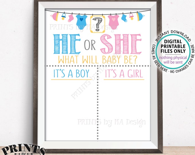 Gender Reveal Party Voting Sign, He or She What Will Baby Be? Gender Reveal Vote Boy or Girl, PRINTABLE 8x10/16x20” Scoreboard Sign <ID>