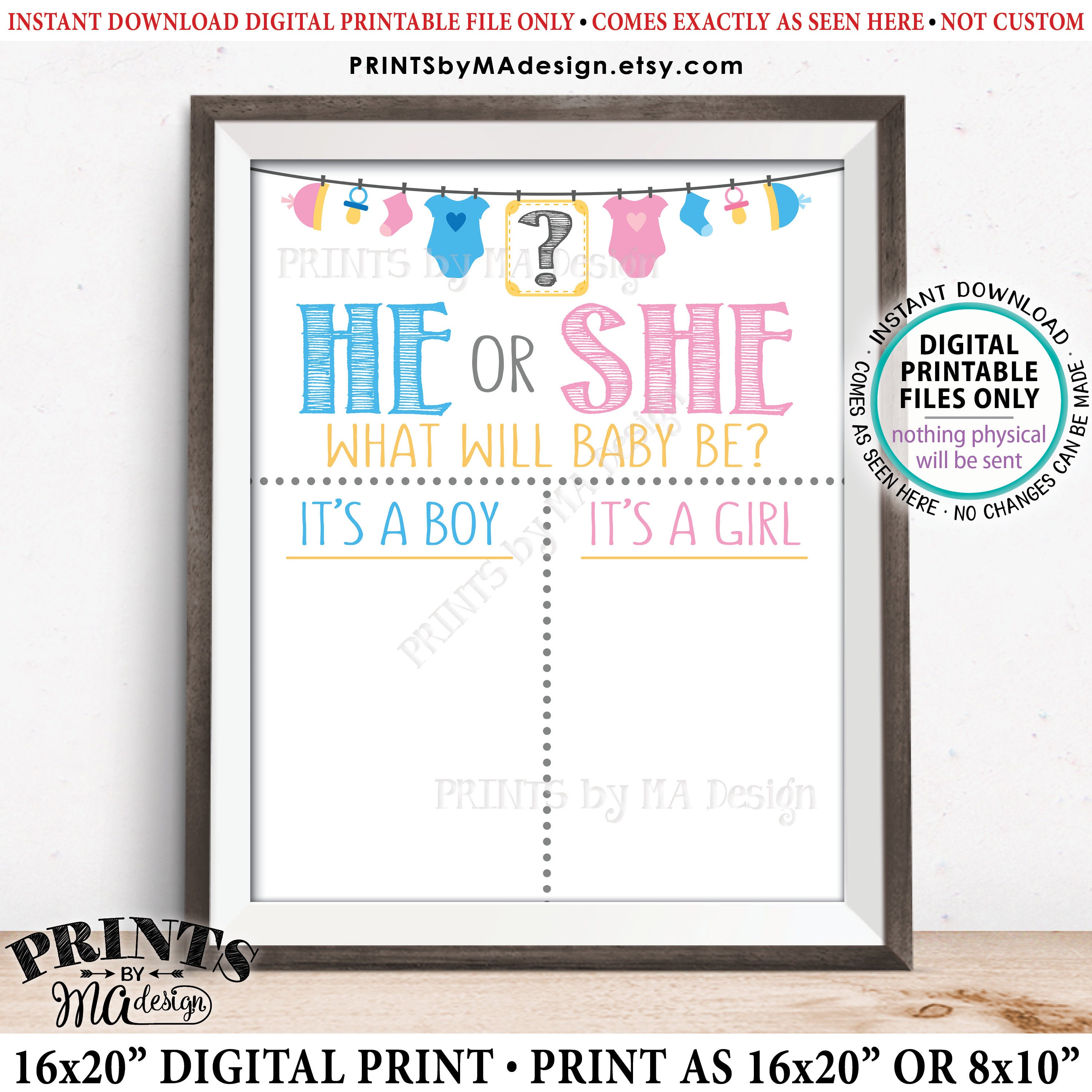 Gender Reveal Party Voting Sign He Or She What Will Baby Be Gender