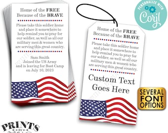 Please Pray for Our Soldier Tags/Cards, US Military Boot Camp Send-off, Take a Soldier, PRINTABLE 2x3.5" Cards <Edit ONE Yourself w/Corjl>