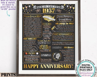 Back in the Year 1957 Anniversary Sign, Flashback to 1957 Anniversary Decor, Anniversary Gift, PRINTABLE 16x20” Poster Board <ID>