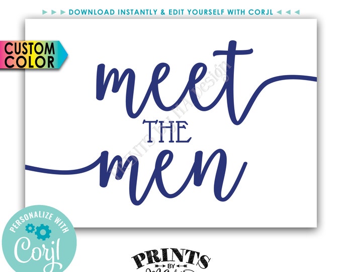 Meet the Men Sign, Bridal Party Introduction, Groomsmen Display, PRINTABLE 5x7” Sign <Edit Color Yourself with Corjl>