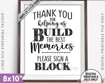 Sign a Block Sign, Thank You for Helping Us Build Memories Wedding Sign, Wedding Memories, Bridal Shower Sign, PRINTABLE 8x10” Sign <ID>