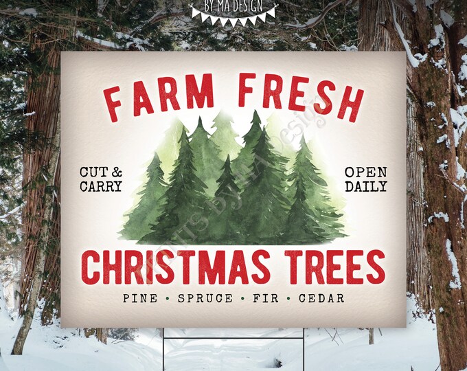 Christmas Trees Sign, Farm Fresh Christmas Trees, PRINTABLE 8x10/16x20” Xmas Trees Sign, Winter Wall Decoration, Evergreen Pines, Paper <ID>