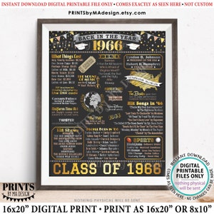 Class of 1966 Reunion Decoration, Back in the Year 1966 Poster Board, Flashback to 1966 High School Reunion, PRINTABLE 16x20” Sign &lt;ID&gt;