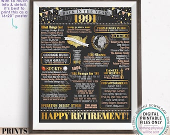 Back in the Year 1991 Retirement Party Poster Board, Flashback to 1991 Sign, PRINTABLE 16x20” Retirement Party Decoration <ID>