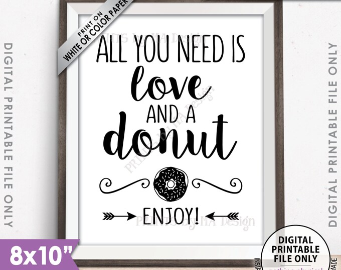 All You Need is Love and a Donut Sign, Bridal Brunch Doughnut Wedding Sign Wedding Breakfast Bridal Shower, 8x10” Printable Instant Download