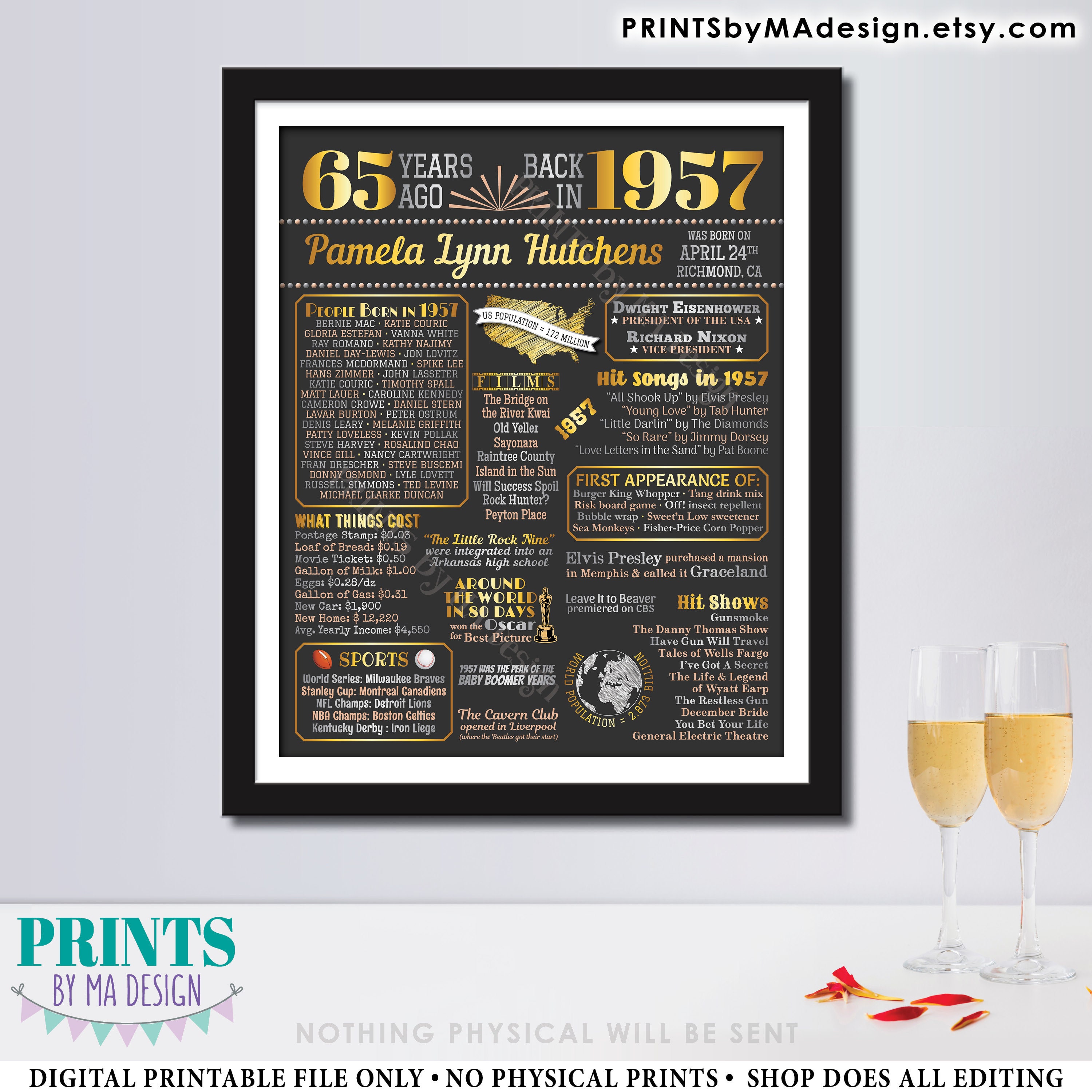 65th Birthday Poster Board Born In 1957 Flashback 65 Years Ago B day 