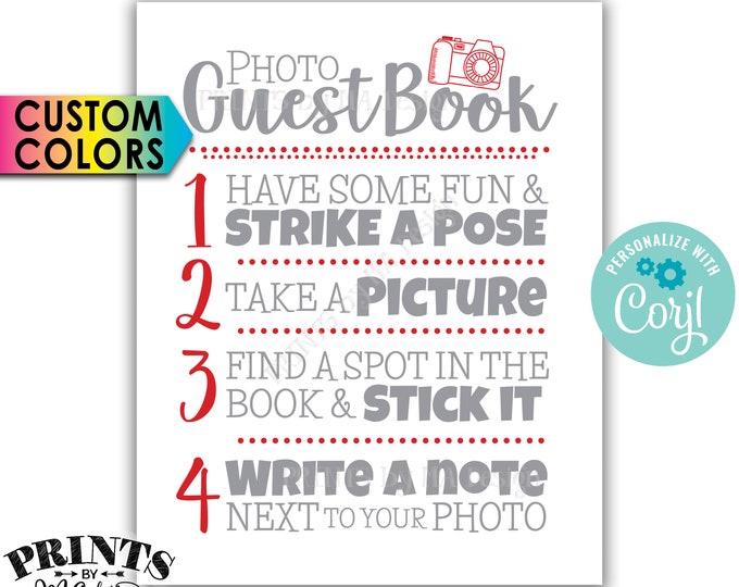 Photo Guestbook Sign, Scrapbook, Picture Memory Book, PRINTABLE 8x10"/16x20" Sign <Edit the Colors Yourself with Corjl>