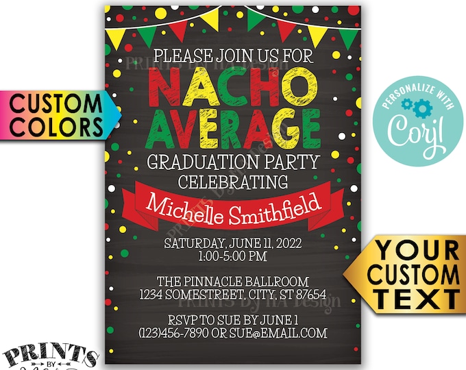 Nacho Average Graduation Party Invitation, Taco Fiesta, Graduate, PRINTABLE 5x7" Chalkboard Style Grad Invite <Edit Yourself with Corjl>