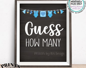 Guess How Many Sign, Guess the Number Baby Shower Game Guessing Game, It's a Boy Blue Clothesline Chalkboard Style PRINTABLE 8x10” Sign <ID>