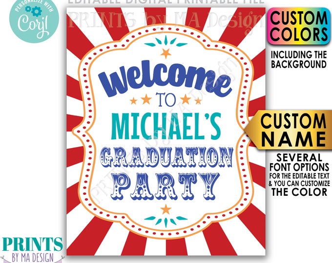 Graduation Carnival Welcome Sign, Welcome to the Graduation Party, Custom PRINTABLE 8x10/16x20” Sign <Edit Yourself with Corjl>