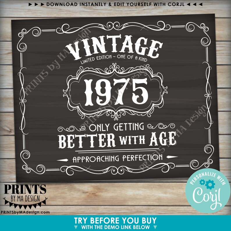 Vintage Better With Age Birthday Party Custom Year PRINTABLE | Etsy