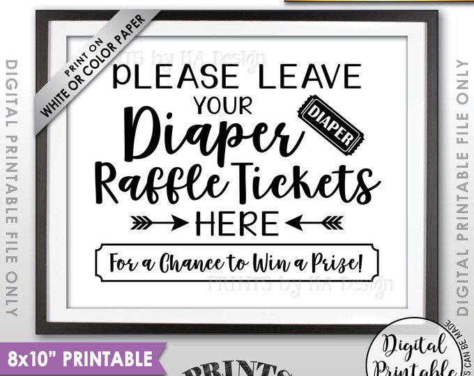 Diaper Raffle Ticket Sign, Leave Your Raffle Ticket Here, Shower Raffle Ticket Baby Shower Sign, Black Text 8x10" Printable Instant Download