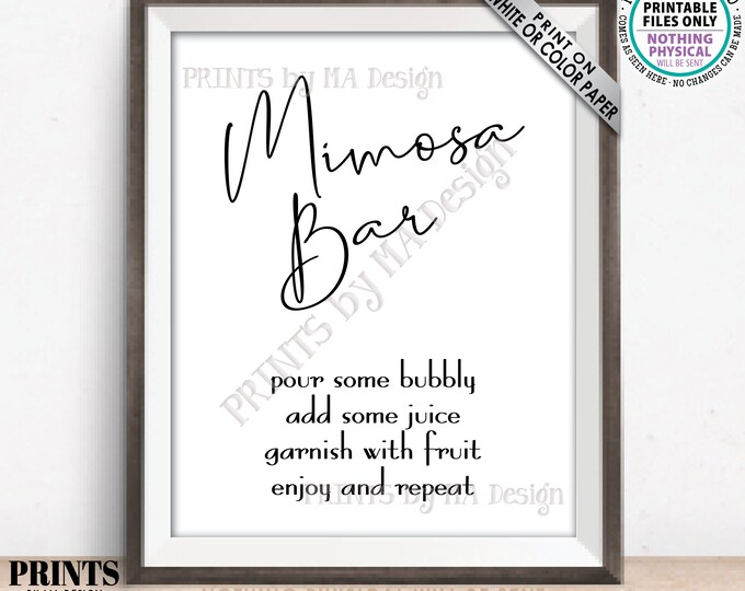 Mimosa Bar Sign, Make your own Mimosa, Wedding Bridal Shower Beverages, Modern Minimalist, PRINTABLE 8x10/16x20” Sign <ID>