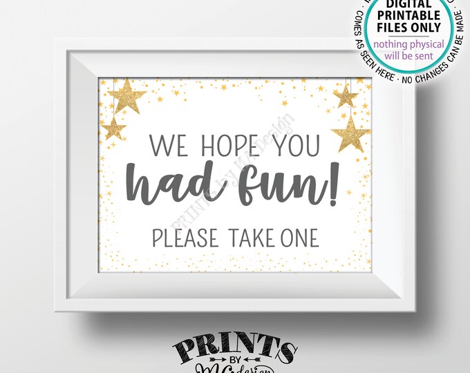 Baby Shower Favors Sign, We Hope You Had Fun Please Take One, Twinkle Stars Baby Shower Decor, Gray, PRINTABLE 5x7" Baby Shower Sign <ID>