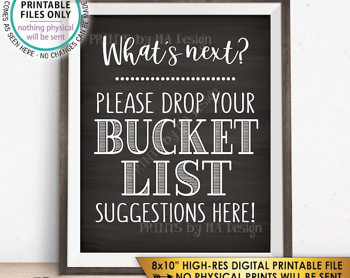 Bucket List Suggestions Sign, Retirement, Graduation, Bon Voyage, Birthday, Future Plans, Ideas, PRINTABLE 8x10” Chalkboard Style Sign <ID>