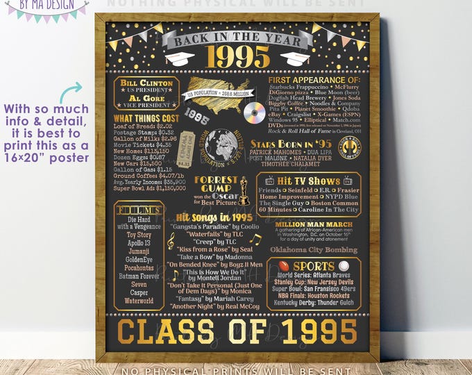 Class of 1995 Reunion Decoration, Back in the Year 1995 Poster Board, Flashback to 1995 High School Reunion, PRINTABLE 16x20” Sign <ID>