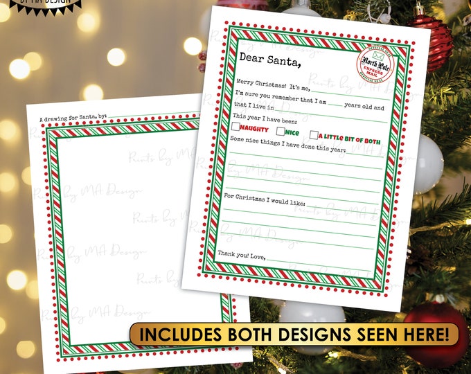 SALE! Santa Letter Template and Drawing for Santa, Kids Note to Santa Claus, Christmas List, Elf, Easy PRINTABLE 8.5x11” Digital File <ID>