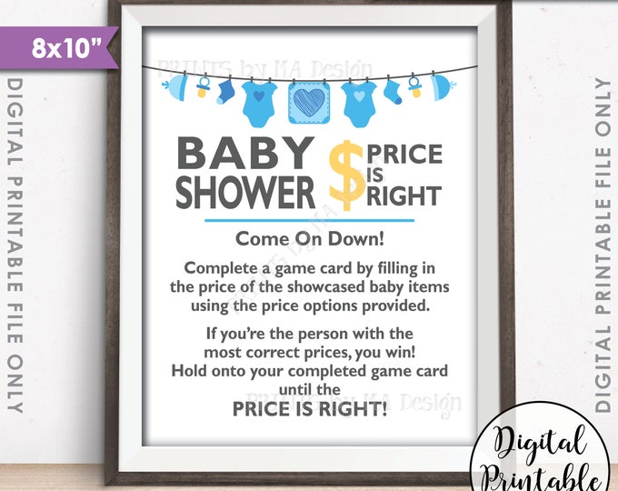 Price is Right Baby Shower Game Sign, Guess the Prices Activity, Price Game Sign, Blue Shower Decorations, 8x10” Printable Instant Download