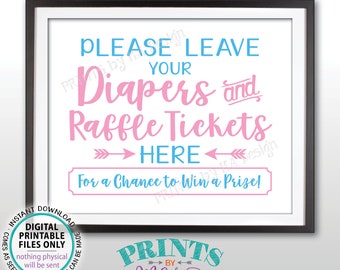 Diaper Raffle Ticket Sign, Leave Your Diapers and Raffle Tickets Here, Baby Shower Raffle Sign, Pink and Blue PRINTABLE 8x10” Sign <ID>