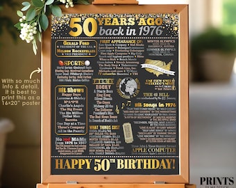 50th Birthday Poster Board, Born in the Year 1976, Flashback 50 Years Ago B-day Gift, PRINTABLE 16x20” Back in 1976 Sign, 50th Gift <ID>