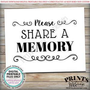 Share a Memory Sign, Please Write a Memory, Share Memories, Birthday ...