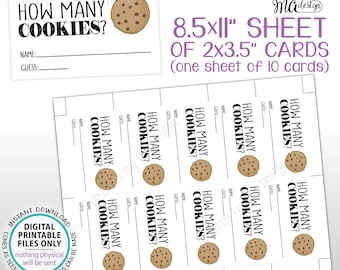 Guess How Many Cookies Cards, Cookie Guessing Game, Ten 3.5x2" Cards on one PRINTABLE 8.5x11” Sheet, DIgital File <Instant Download>