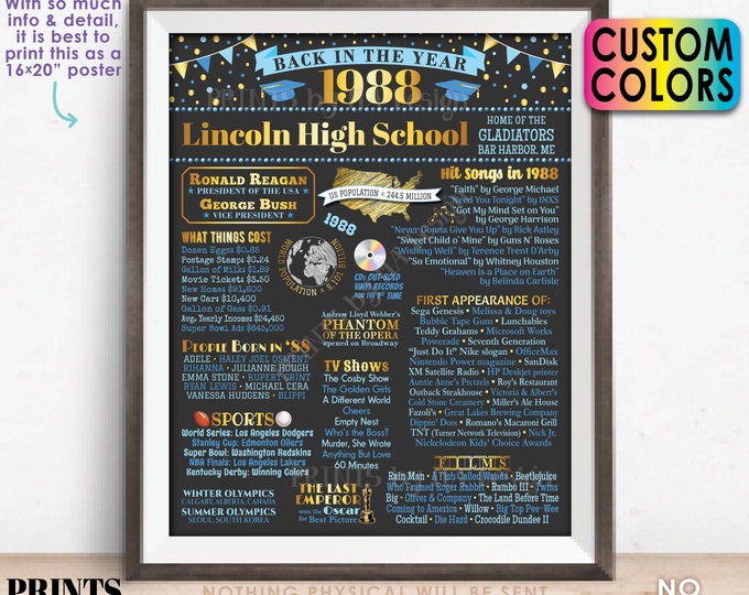 Back in the Year 1988 Poster Board, Class of 1988 Reunion Decoration, Flashback to 1988 Graduating Class, Custom PRINTABLE 16x20” Sign