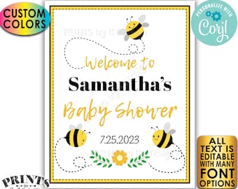 Bee Themed Baby Shower Welcome Sign, Bee Baby Shower Decor, Custom PRINTABLE 8x10/16x20” Bee Sign <Edit Yourself with Corjl>