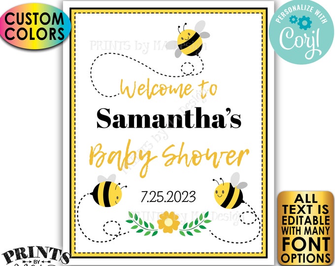 Bee Themed Baby Shower Welcome Sign, Bee Baby Shower Decor, Custom PRINTABLE 8x10/16x20” Bee Sign <Edit Yourself with Corjl>