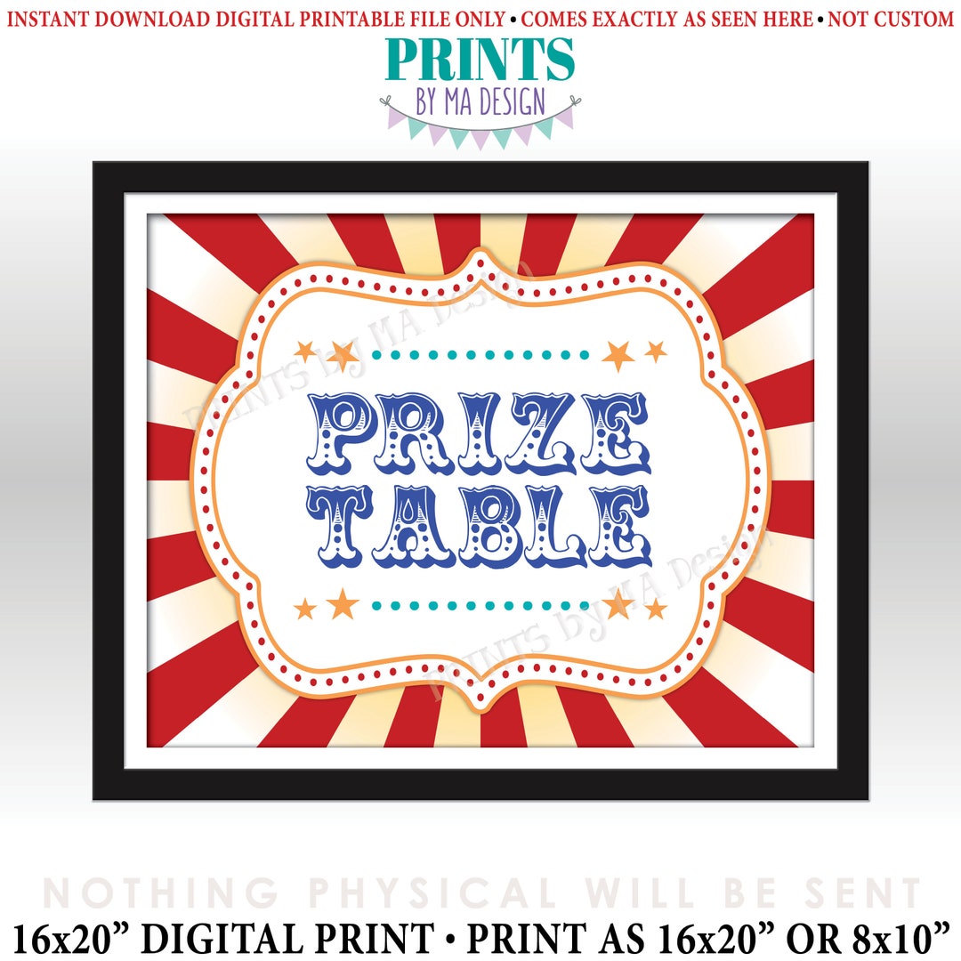 Carnival Prize Table Sign, Carnival Party Prizes Sign, Circus, Birthday Party, Festival ...