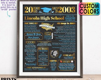 20th High School Reunion Decoration, Back in the Year 2003 Poster Board, Class of 2003 Graduated 20 Years Ago, Custom PRINTABLE 16x20” Sign