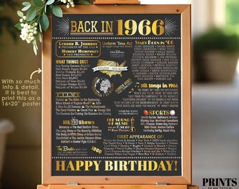 Back in the Year 1966 Birthday Sign, Flashback to 1966 Poster Board, ‘66 B-day Gift, Bday Decoration, PRINTABLE 16x20” Sign <ID>