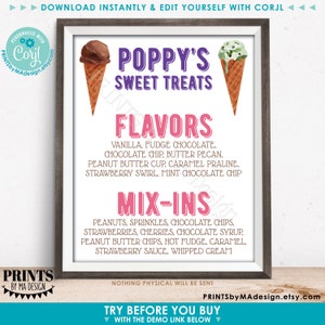 Editable Ice Cream Sign, Custom Choose Text, Ice Cream Bar Flavors & Toppings , PRINTABLE 8x10