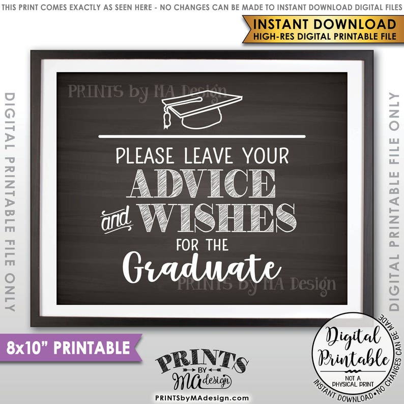 Graduation Advice, Please Leave your Advice and Well Wishes for the Graduate Sign, 8x10 Chalkboard Style Printable Instant Download image 1